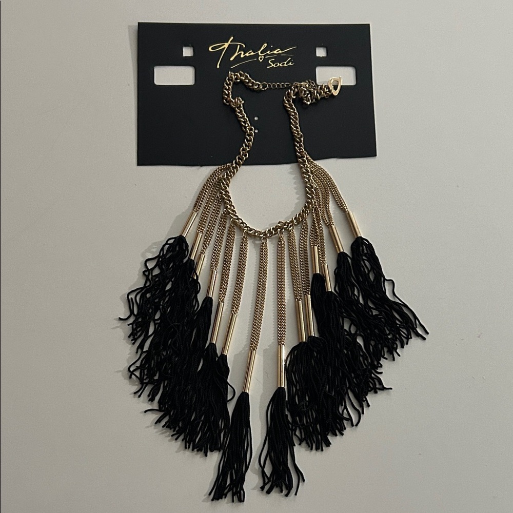 Thalia Sodi Black and Gold Layered Tassel Necklace